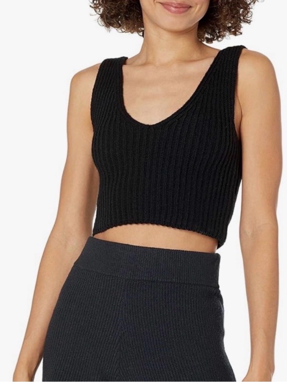 The Drop Women's Sylvie Double V-Neck Textured Rib Cropped Sweater Tank Black XL